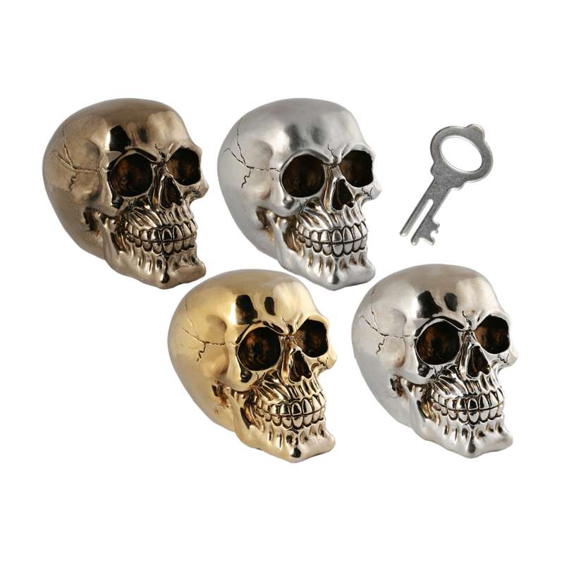 Spardose mit Schloss, Totenkopf, ca. 15 cm, sortiert