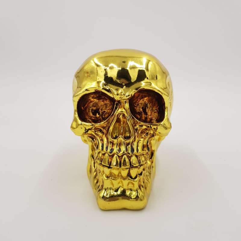 Spardose mit Schloss, Totenkopf, ca. 15 cm, sortiert, gelb gold