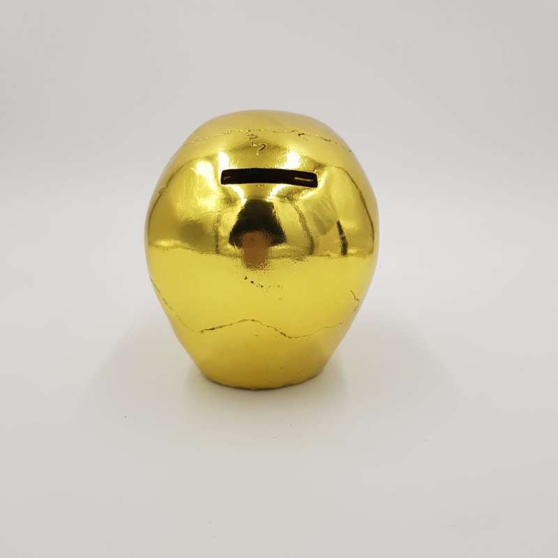 Spardose mit Schloss, Totenkopf, ca. 15 cm, sortiert, gelb gold