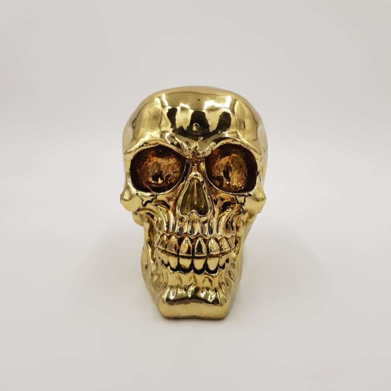 Spardose mit Schloss, Totenkopf, ca. 15 cm, sortiert, gold