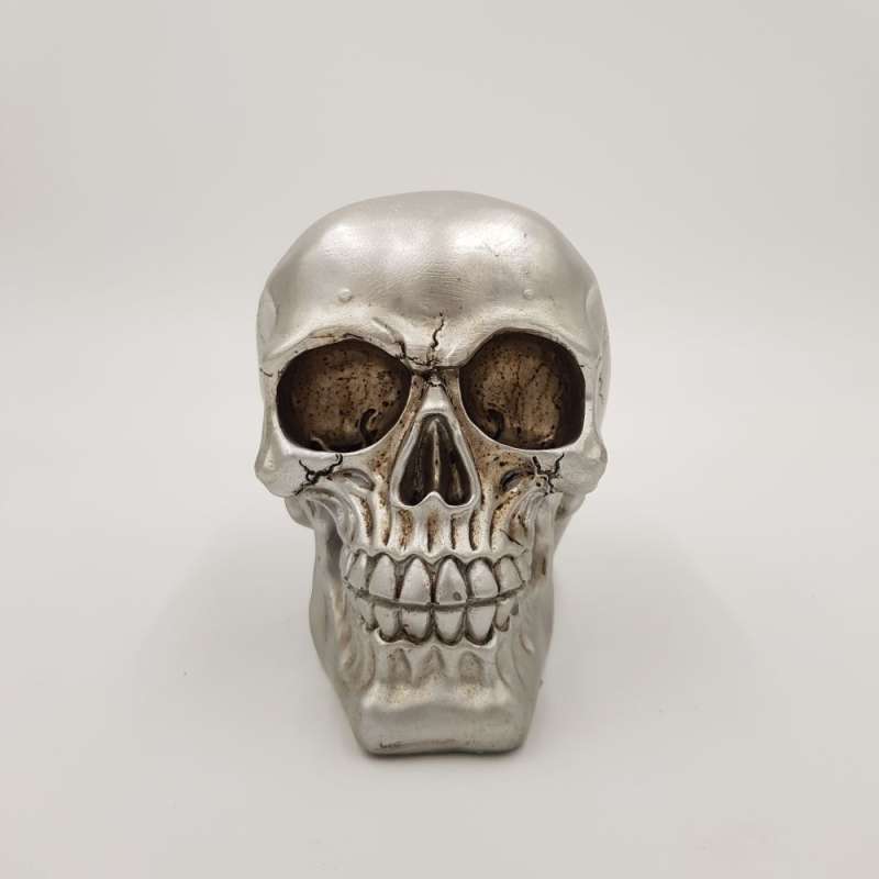 Spardose mit Schloss, Totenkopf, ca. 15 cm, sortiert, silber matt