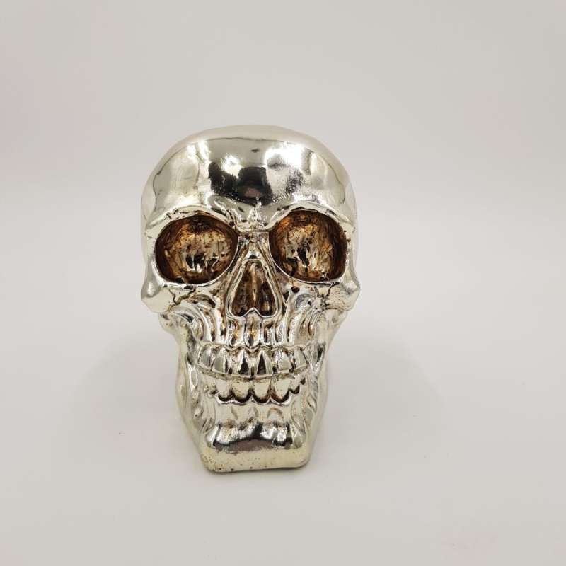 Spardose mit Schloss, Totenkopf, ca. 15 cm, sortiert, silber glänzend
