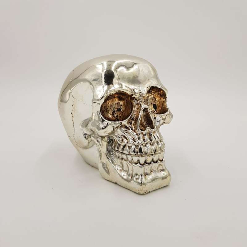 Spardose mit Schloss, Totenkopf, ca. 15 cm, sortiert, silber glänzend