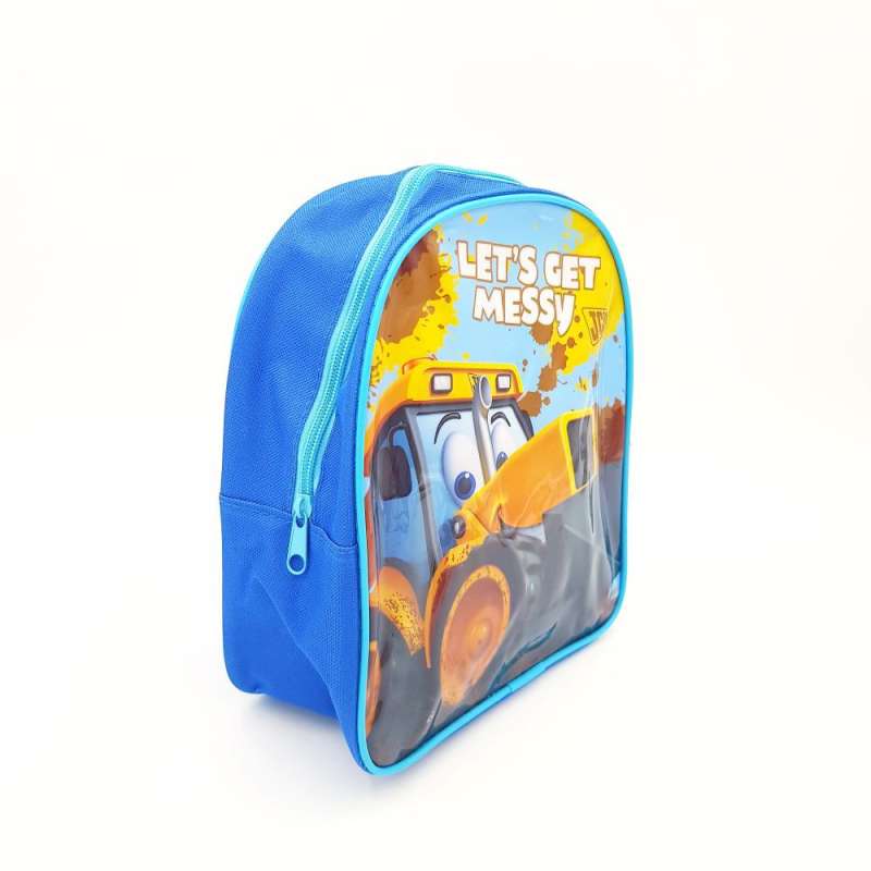 JCB Kindergartenrucksack "Let's get messy" seitlich mit Reißverschluss