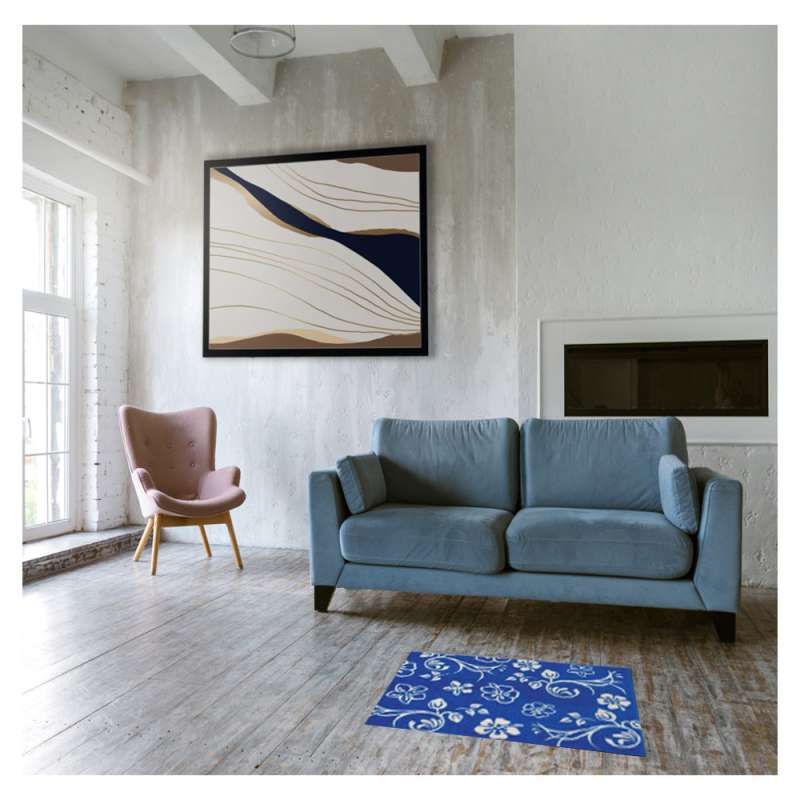 XANADOO Fußmatte Textil - Blumen-blau Wohnzimmer